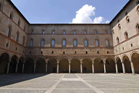 A courtyard of the ancient castle castello sforzesco milan photo